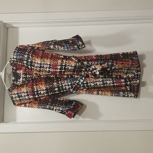 Shirt Dress Tunic Boho Belted Multicolor Pockets Retro Tie Wrap Vintage Quarter